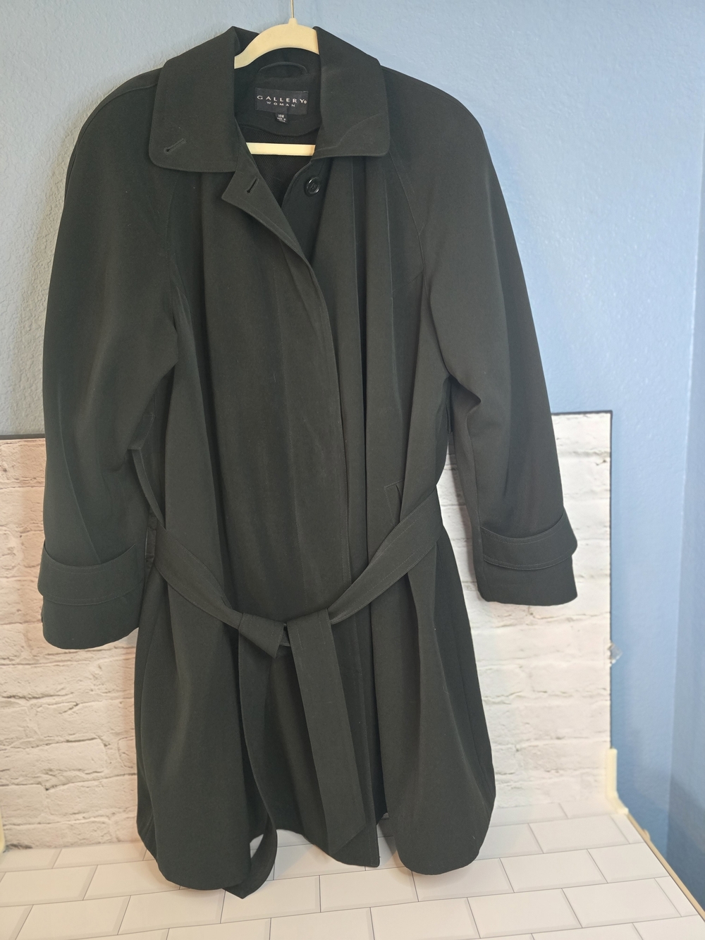 Gallery Dark Green Belted Trench Coat Sz 16W